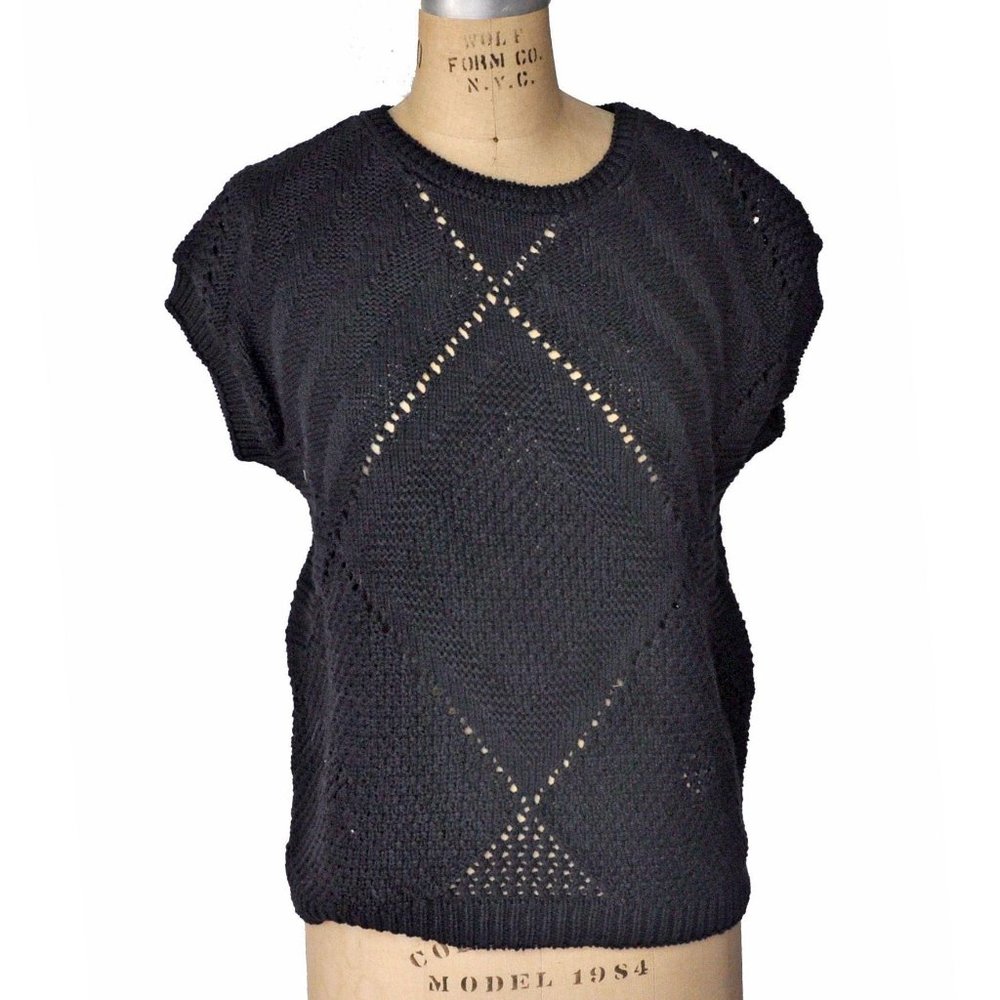 Vintage 90s Black Knit Short Sleeved Criss Cross